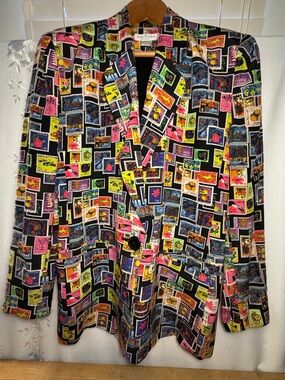 Ann Taylor vintage Postage Stamp Print Blazer - Black Multi